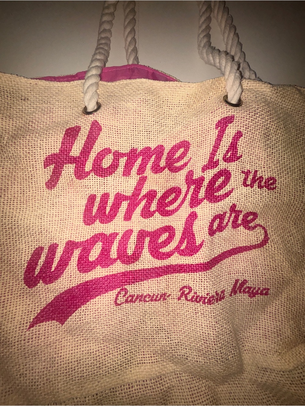 Pier 27 Beige & Pink 'Home Is Where the Waves Are' Cancun Rivera Maya Beach Tote